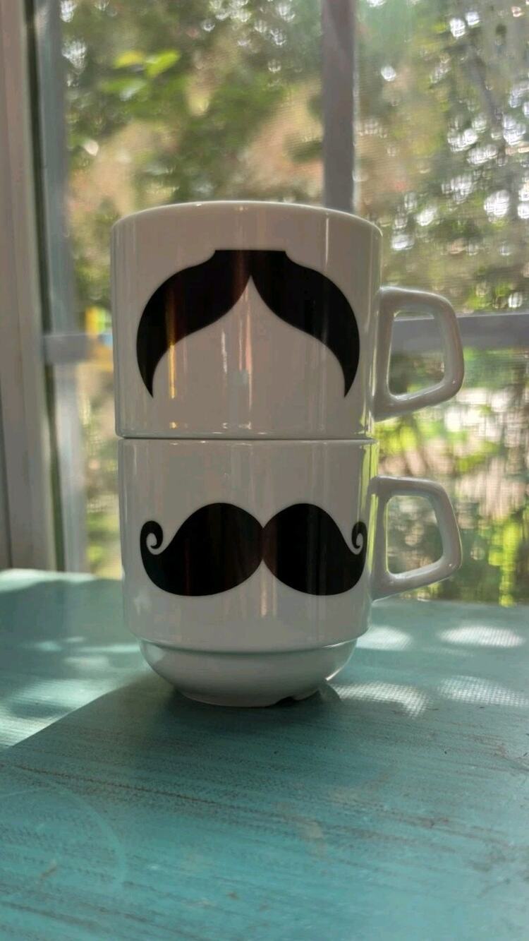 "His and His" Moustache Mug Set Of 2 Novelty Mugs White Ceramic Cups